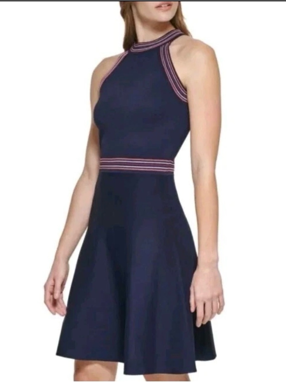 VINCE CAMUTO Navy Blue Halter Neck Sleeveless Fit Flare Dress XL NEW W/tag